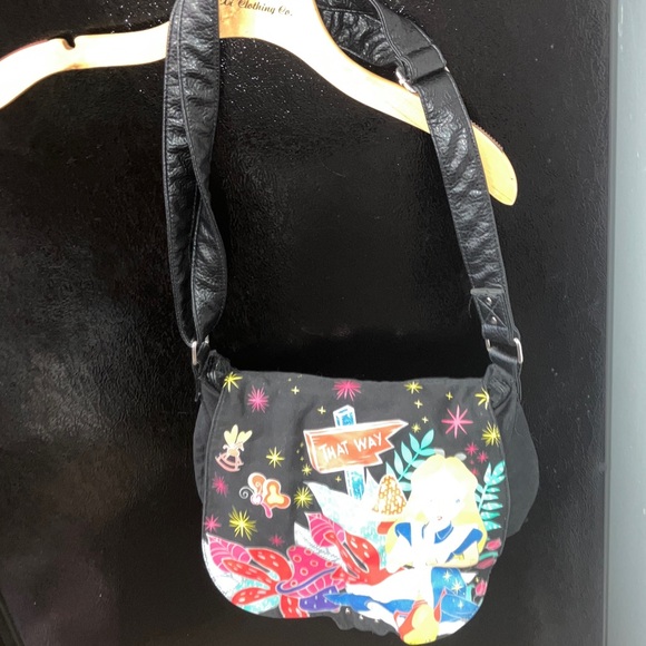 Disney Alice in wonderland that way Black Crossbody Bag with Colorful Graphics - Picture 2 of 7